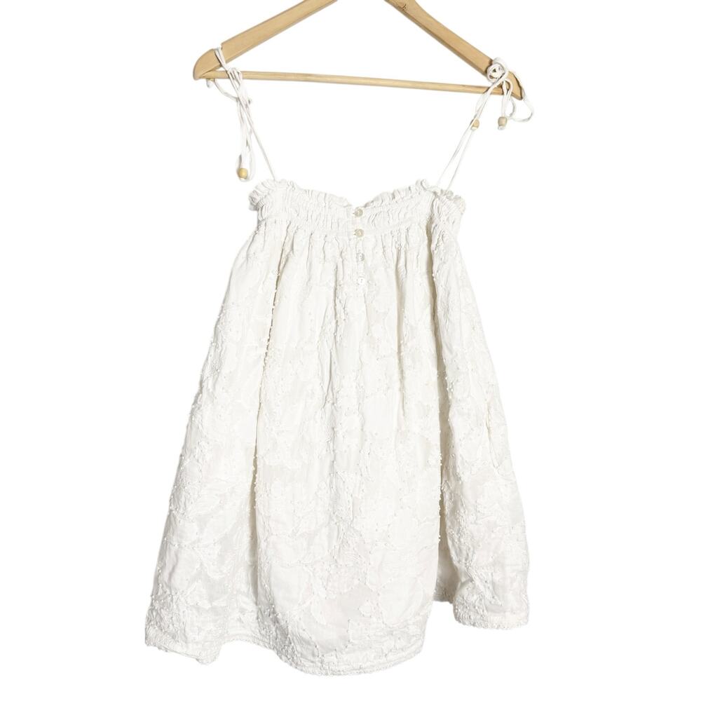 Tularosa White Embroidered Babydoll Tie Strap Sleeveless Mini Dress Size Small